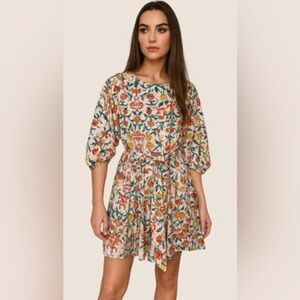 MELLODAY blush floral multi belted min dress, puff sleeve, fully lined, size XL